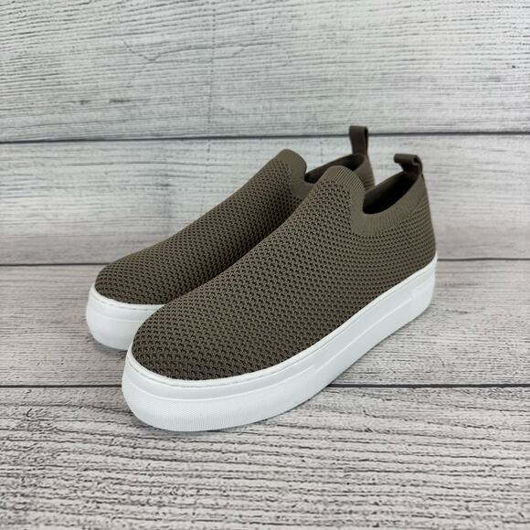 Deltan Women's Taupe Knit Carter Platform Stretch Slip On Sneakers Size 7.5 - Picture 1 of 12
